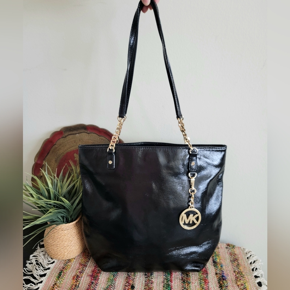 Michael Kors Black Gold Chain Tote Bag